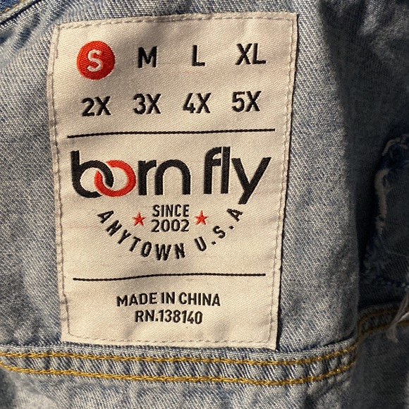 Born Fly Blue Jean Distressed Patch Jacket - Picture 6 of 7